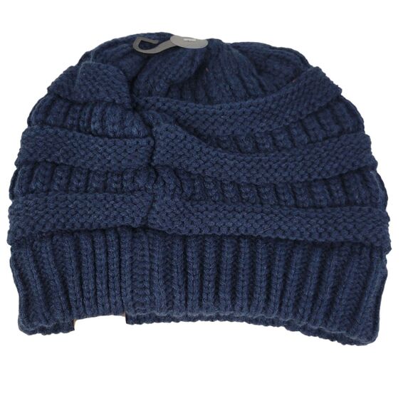 C.C. Navy Cable Knit Beanie Hat One Size - Picture 2 of 5